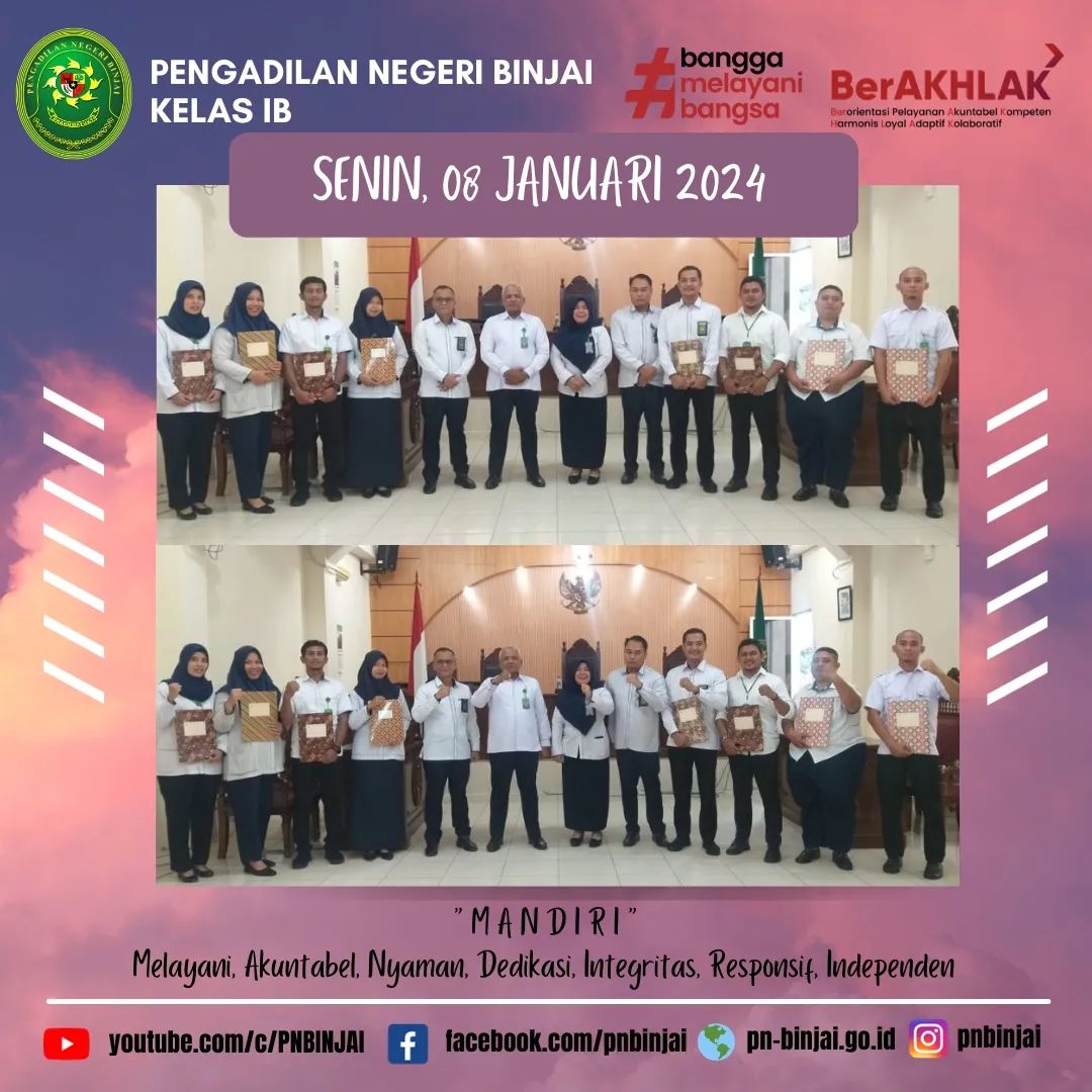 Penyerahan Surat Keputusan Perpanjangan Pegawai Pemerintah Non Pegawai Negeri Pengadilan Negeri Binjai Tahun 2024
